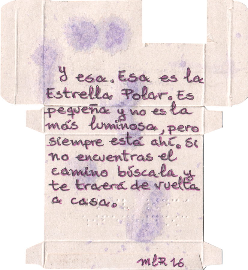 Obra 00012 de Mariano Luque - Proyecto 180º arte y leucemia - Tinta sobre envase de medicina - 2016