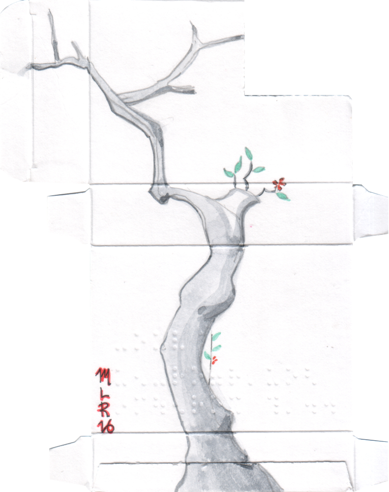 Obra 0013 de Mariano Luque - Proyecto 180º arte y leucemia - Tinta sobre envase de medicina - 2016